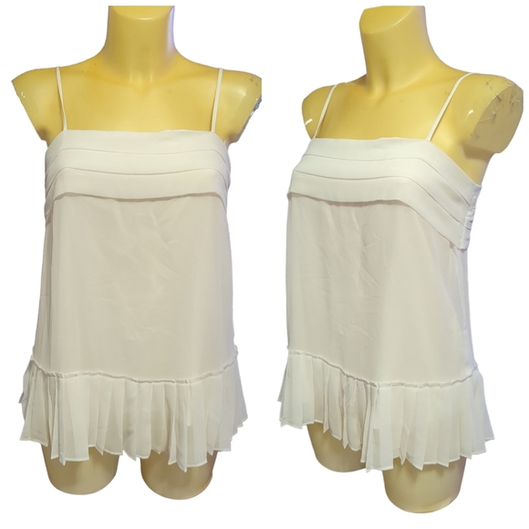 ❗$1 Bundled❗BANANA REPUBLIC Solid White Multilayer Flowy Spaghetti Strap Top - Picture 1 of 5
